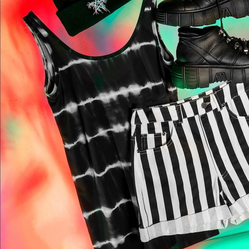 Disturbia Black White Tie Dye Tank Top